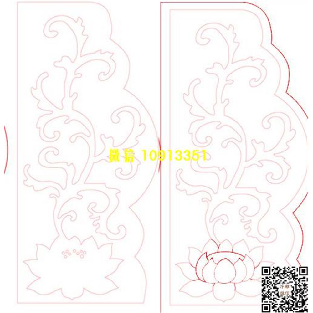 精雕图26荷花墓碑板精雕图线雕图线条图单线铣底图_电脑雕刻plt文泰矢量图精雕图浮雕图